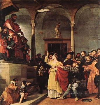 ロレンツォ・ロット Painting - 裁判官の前の聖ルーシー 1532年 ルネッサンス ロレンツォ・ロット